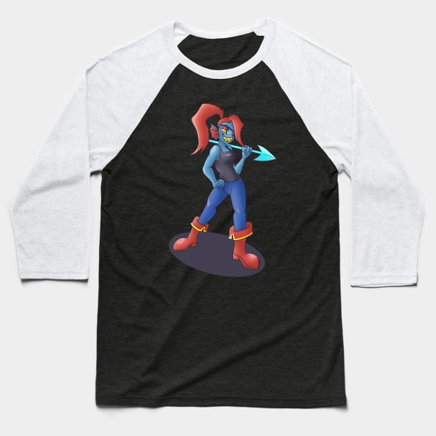 Undyne strikes a pose Baseball T-Shirt by HoneyHeartStudios